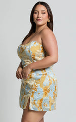 Brailey Mini Dress Strapless Dress in Blue Jacquard