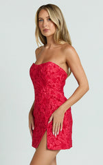 Brailey Mini Dress Strapless Dress in Red Jacquard