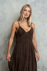 Gwen Relaxed Midi Dress in Brown