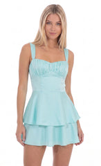 Gathered Mini Dress in Aqua
