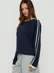 Settle Down Long Sleeve Contrast Top Navy / Yellow Stripe