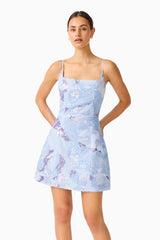 Aurae Embellished Mini Dress in Sky Blue