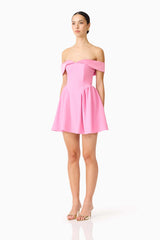 Amelina Off Shoulder Mini Dress in Pink
