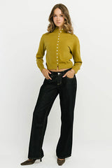 Maya Button Up Sweater in Chartreuse