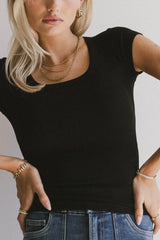 Freya Ribbed Top in Black
