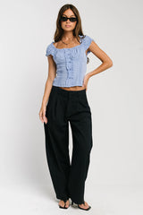 Briana Button Up Top in Blue