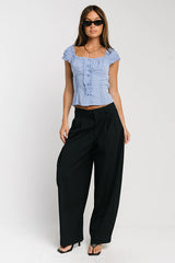 Briana Button Up Top in Blue