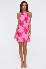 Fresh Bloom Energy Mesh Halter Mini Dress Pink