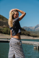 Jaxie Button Up Sweater Tee in Navy