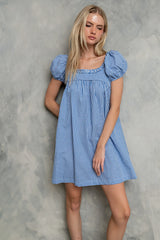 Evelyn Gingham Dress in Blue