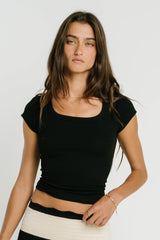 Freya Ribbed Top in Black