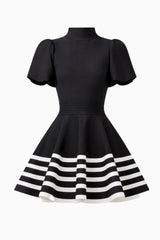 Ninette Puff Sleeve Mini Dress in Black & White