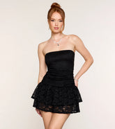 Worth a Double Take Strapless Lace Ruffle Romper