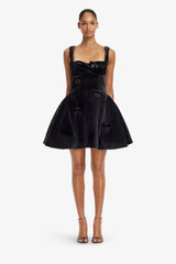 Ariel Velvet Bow Mini Dress - Ebony