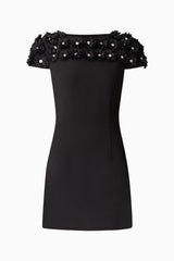 Dali Floral Applique Mini Dress in Black