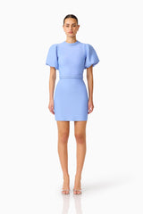 Floriana Puff Sleeve Mini Dress in Cornflower