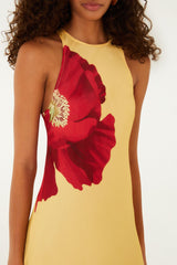 Light Yellow Poppy Flowers Sleeveless Maxi Dress