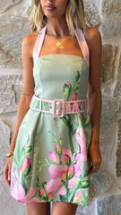 Zyla Mini Dress - Green/Pink Floral