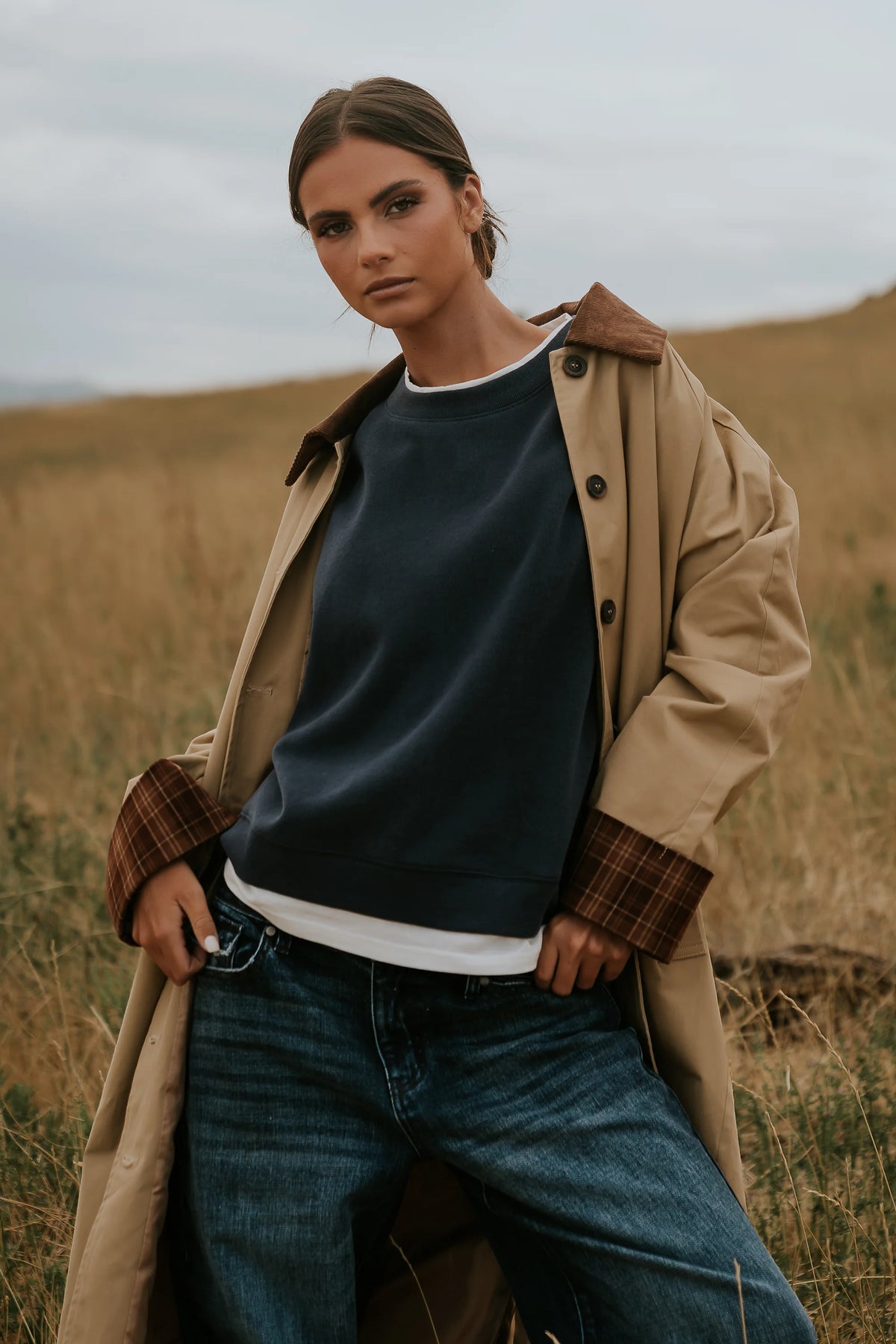 Ava Double Layer Crewneck in Navy
