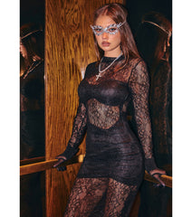 Frances Illusion Lace Bodycon Long Dress