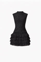 Alexandra Tiered Mini Dress in Black
