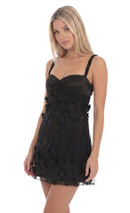 Floral Embellished Mini Dress in Black