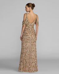 Gold Sequin Embellished V-Neck Gown
