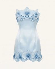 Orchid Trim Strapless Mini Dress - Blue