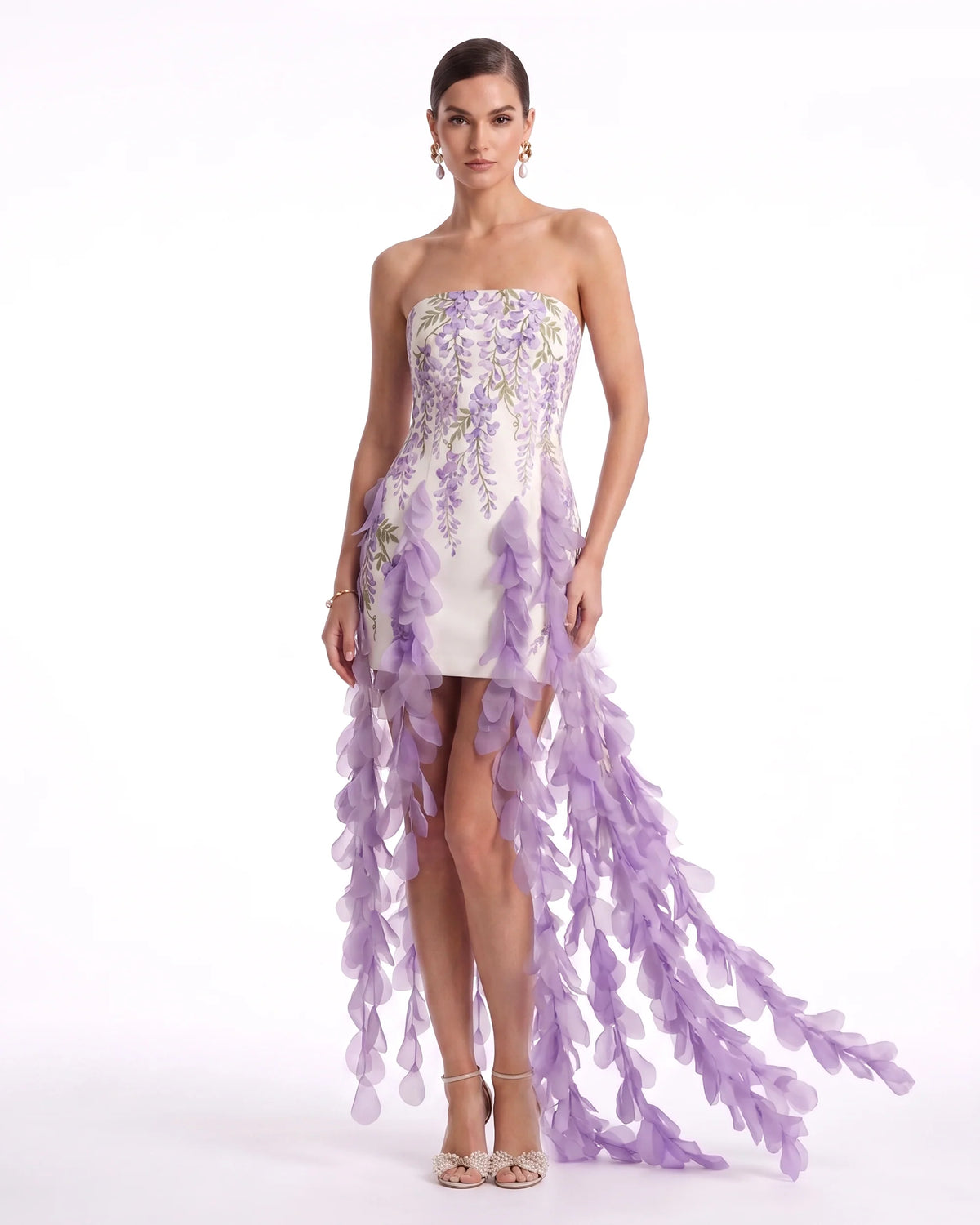 Wisteria Petal-Train Strapless Mini Dress - Ivory