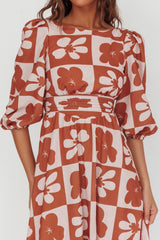 Transcendent Puff Sleeves Maxi Dress Floral Mocha