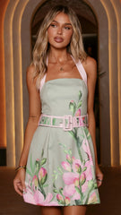 Zyla Mini Dress - Green/Pink Floral