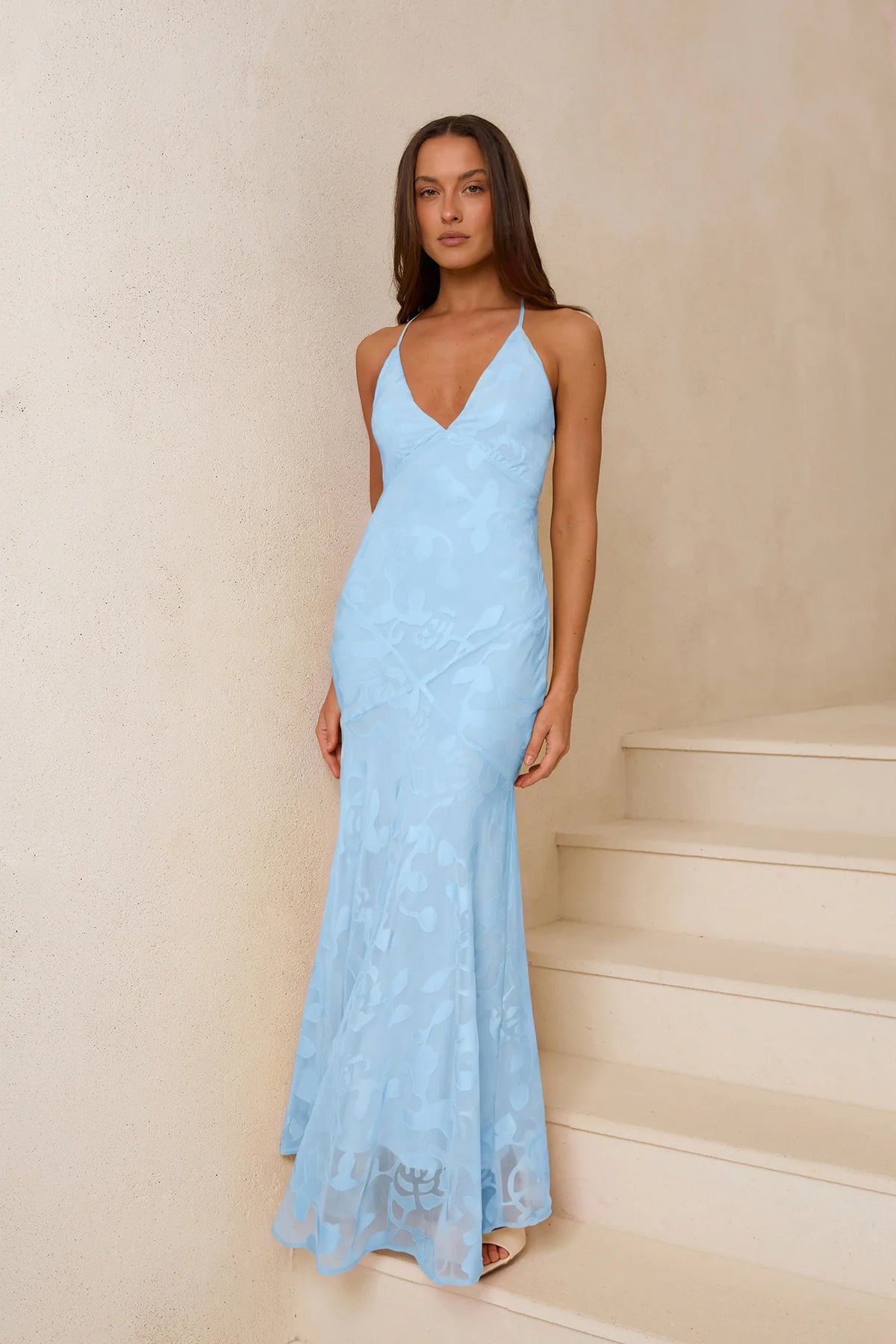 Luxury Lace Maxi Dress Light Blue