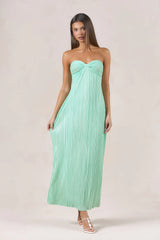 Island Solitude Plisse Strapless Maxi Dress Aqua