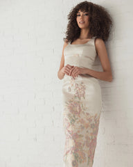 Slim Strap Scoop Neck Bustier Brocade Midi Dress