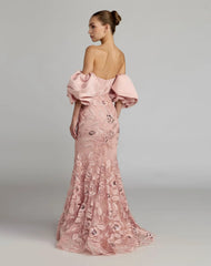 Pink Satin Off The Shoulder Embroidered Mermaid Gown