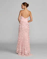 Pink 3D Floral Strapless Sweetheart Gown With Slit