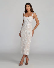 Ivory Embellished Lace Sleeveless Midi Dress