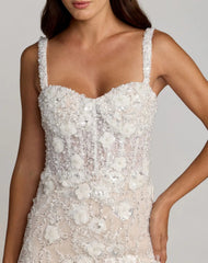 Ivory Embellished Lace Sleeveless Midi Dress