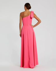 Pink Bow One Shoulder Sleeveless A-Line Gown
