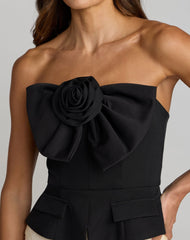 Black and Ivory Strapless Peplum Sequin Evening Gown