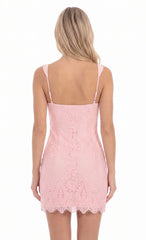 Floral Lace Mini Dress in Pink