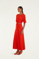 Red Artsy Flora Cut-Out  Maxi Dress