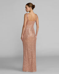 Light Pink Sequin Column Gown With 3D Flowers