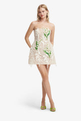 Roselle Embellished Lace Bustier Mini Dress - Snow Meadow