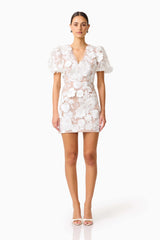 Zayla 3D Floral Mini Dress in White
