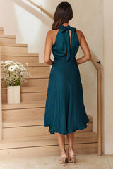 Promises Halterneck Front Split Midi Dress Forest Green