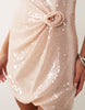 sequin mini dress with corsage detail in pink