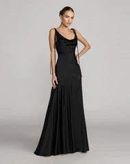 Black Charmeuse Cowl Gown With Thin Bow Straps