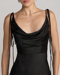 Black Charmeuse Cowl Gown With Thin Bow Straps
