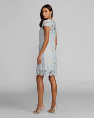 Blue Lace Button Front Mini Dress